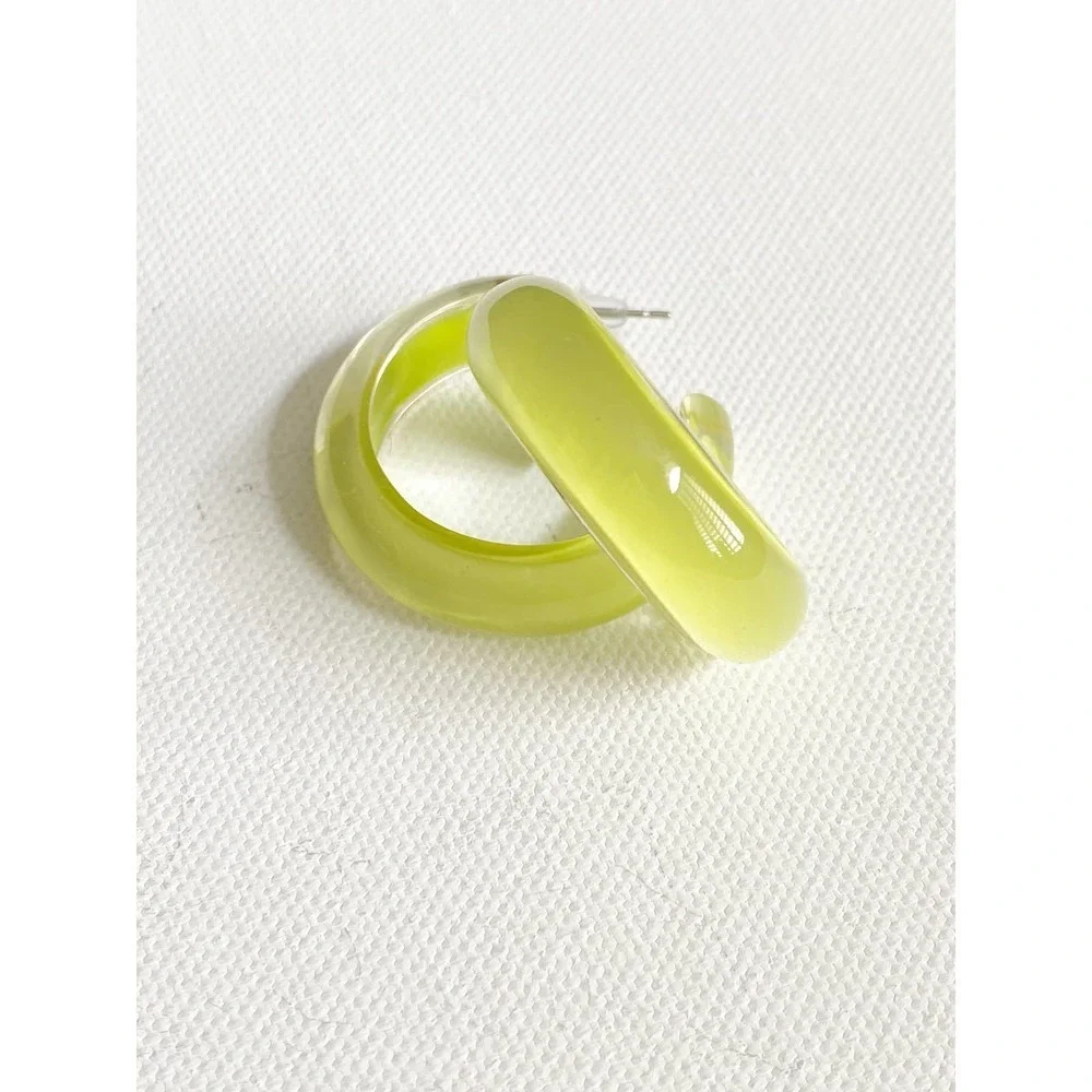 Alison Lou Lime Small Jelly Hoop Earrings 14k Gold Lucite Enamel Circle $125 - Picture 3 of 5